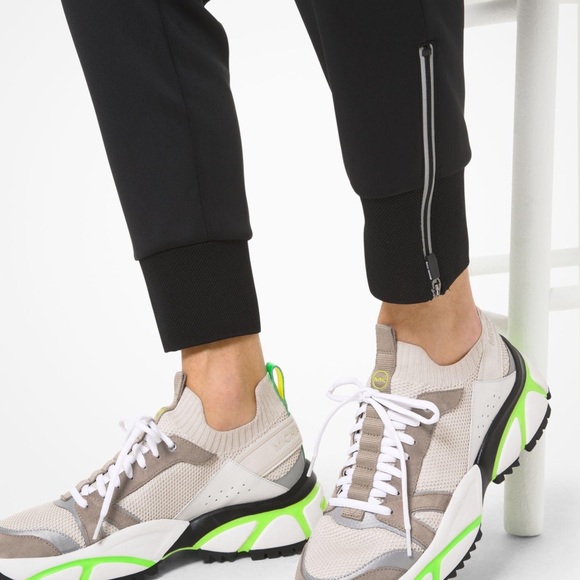 Michael kors Men's Lucas Knit And Leather Sneaker lime green and cream shoes - Picture 3 of 4